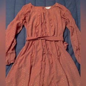 Lauren Conrad Peach Long Sleeve Dress w/ Ruffles & Belt Size Medium.